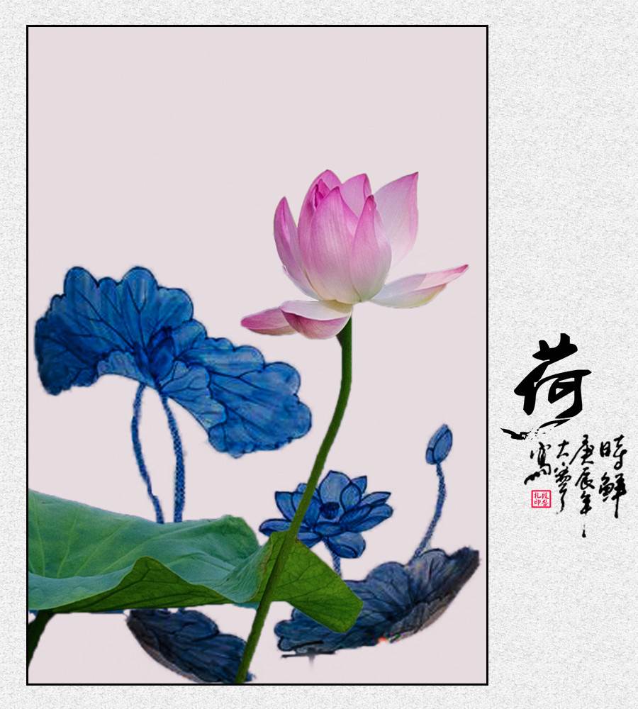 荷花池塘水彩画