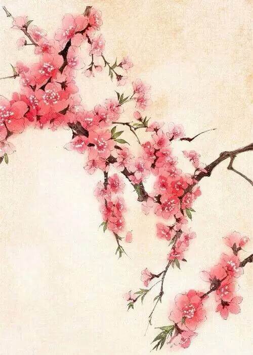 桃花水彩画