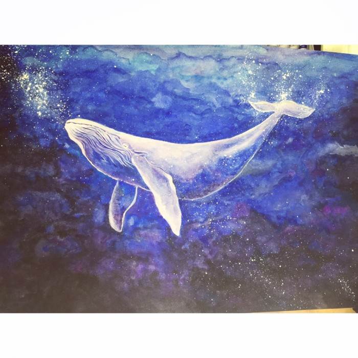 深海鲸鱼唯美水彩画 海洋水彩画教程要有鲸鱼的-图片2