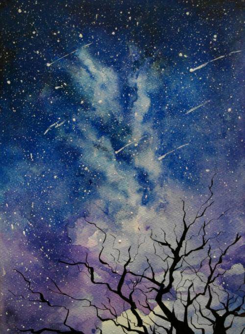 怎么水彩画星空 《星空》画水彩教程-图片2