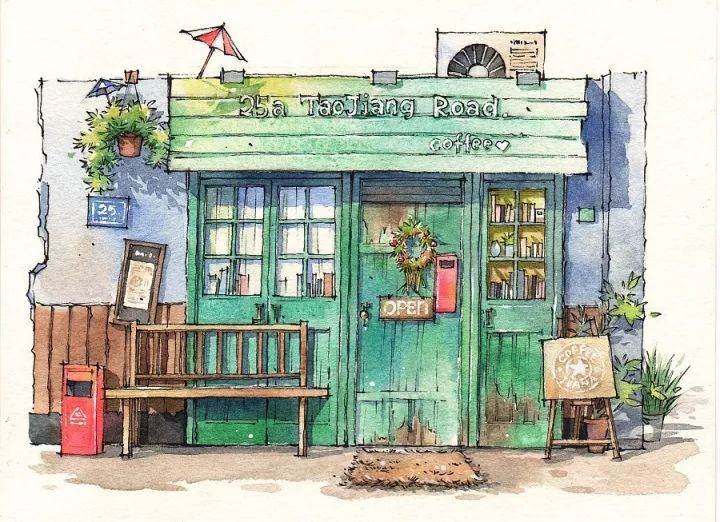 城市街景水彩画 城市水彩画图片-图片2