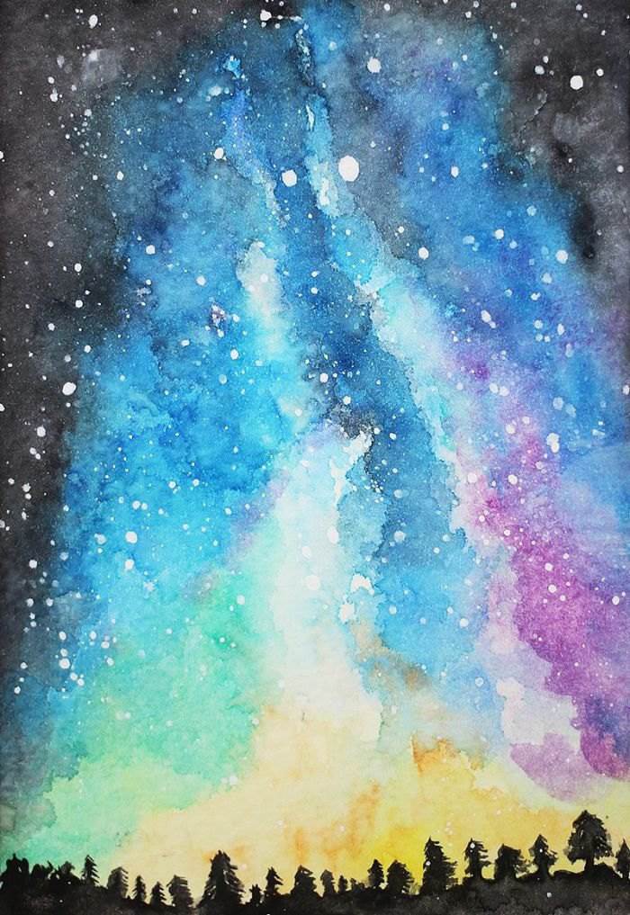 用水彩画星空 用彩铅画星空-图片1