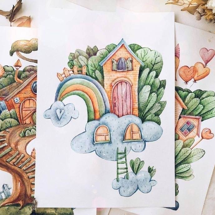 简单房子水彩画 水彩画房屋简单-图片4