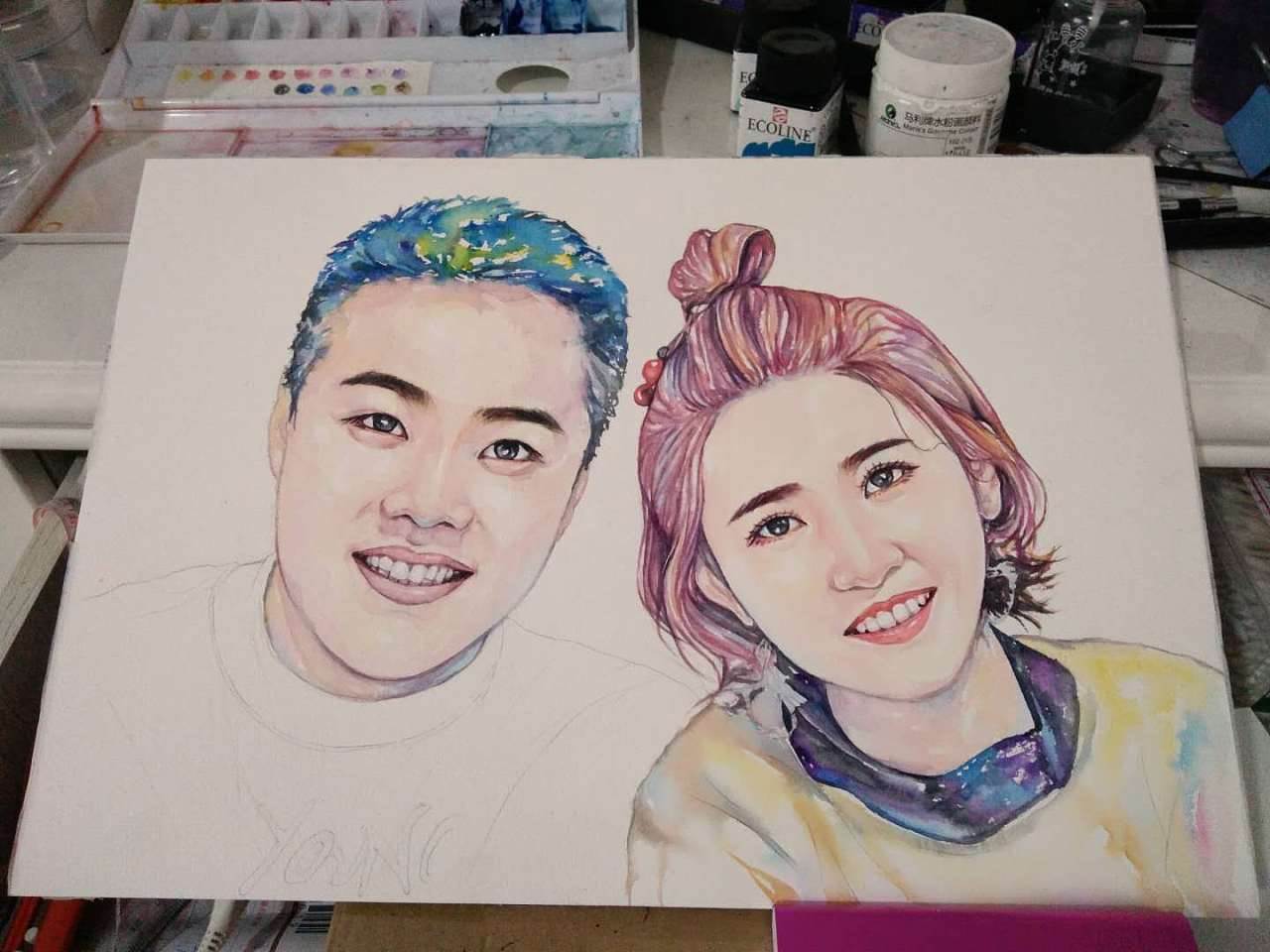 情侣水彩画 情侣水彩画简单-图片2