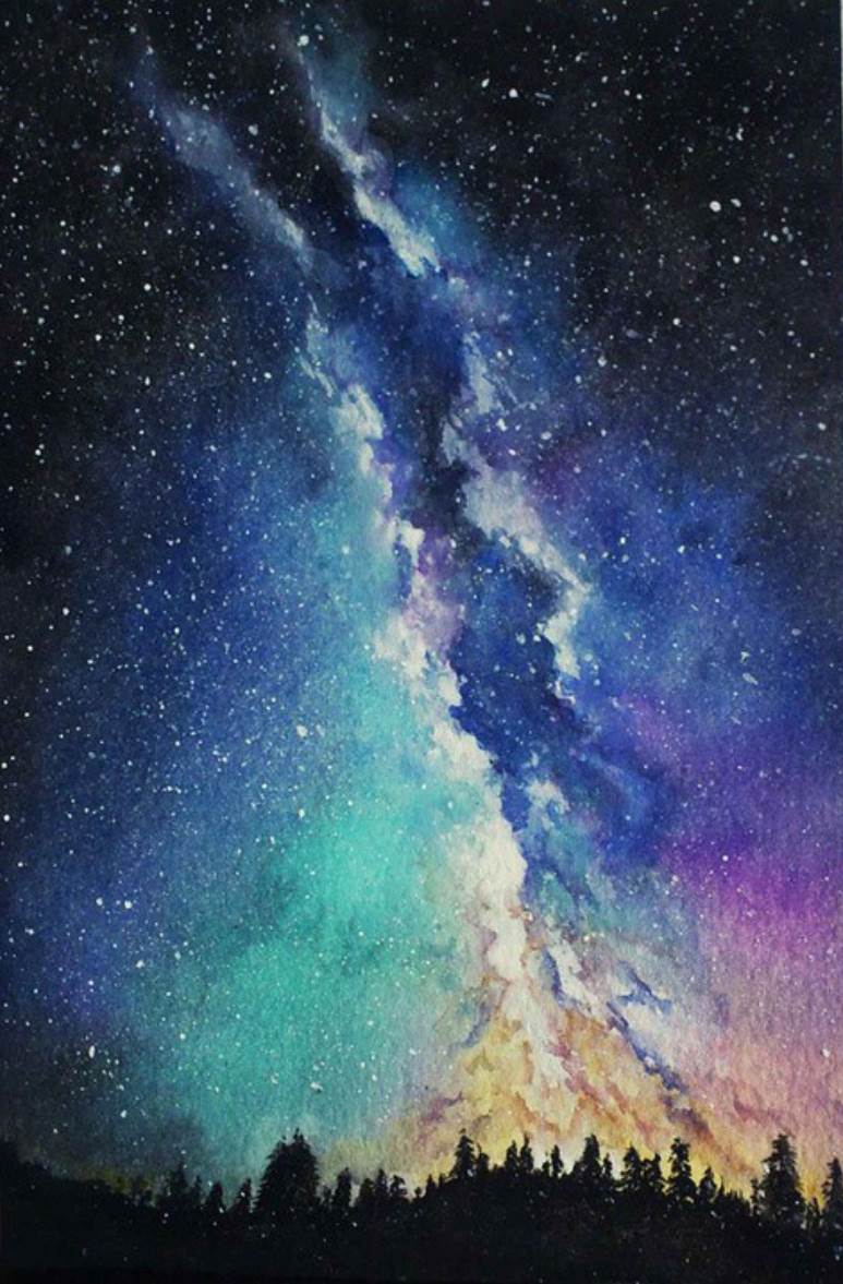 水彩画星空简单