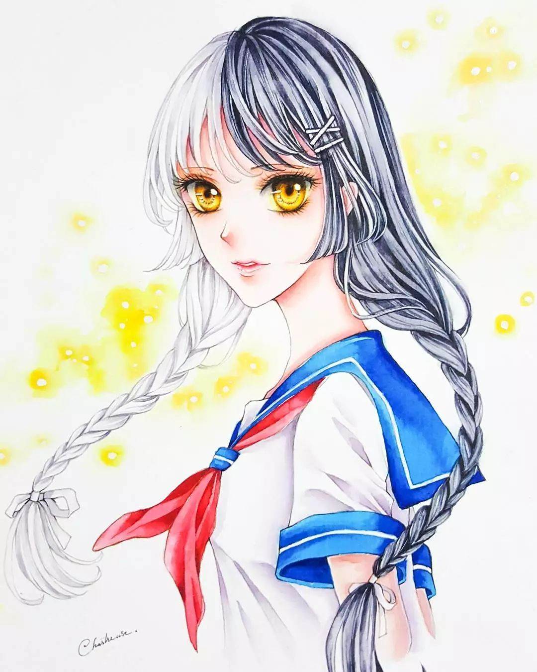 水彩画动漫少女