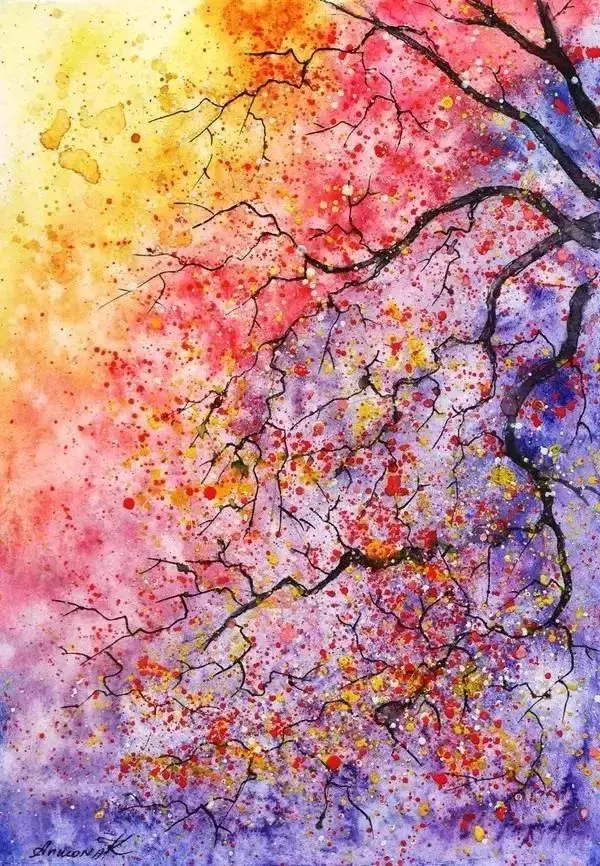 春夏秋冬水彩画 春夏秋冬水彩画四格简单绘画-图片1