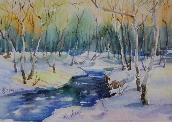 冬季的水彩画