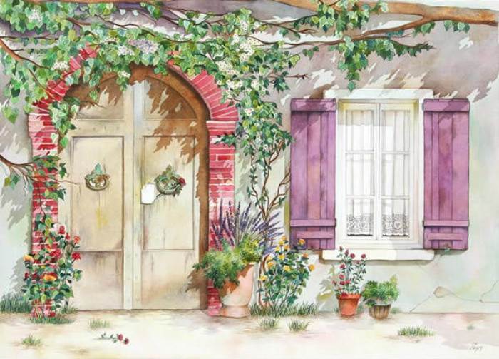 窗台水彩画