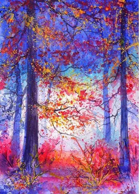 春夏秋冬对比水彩画