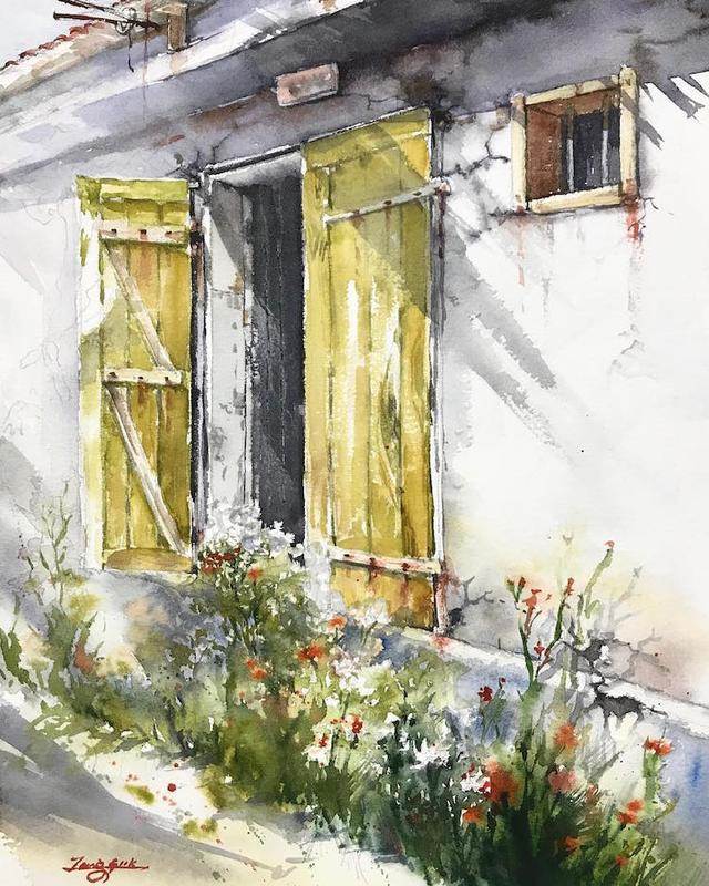 窗台水彩画