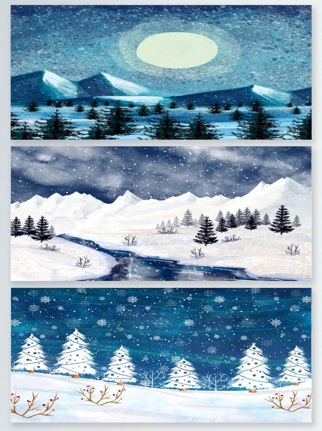 冬天风景水彩画