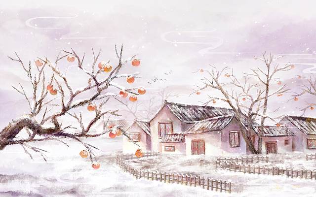 冬天风景水彩画