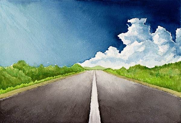 公路水彩画