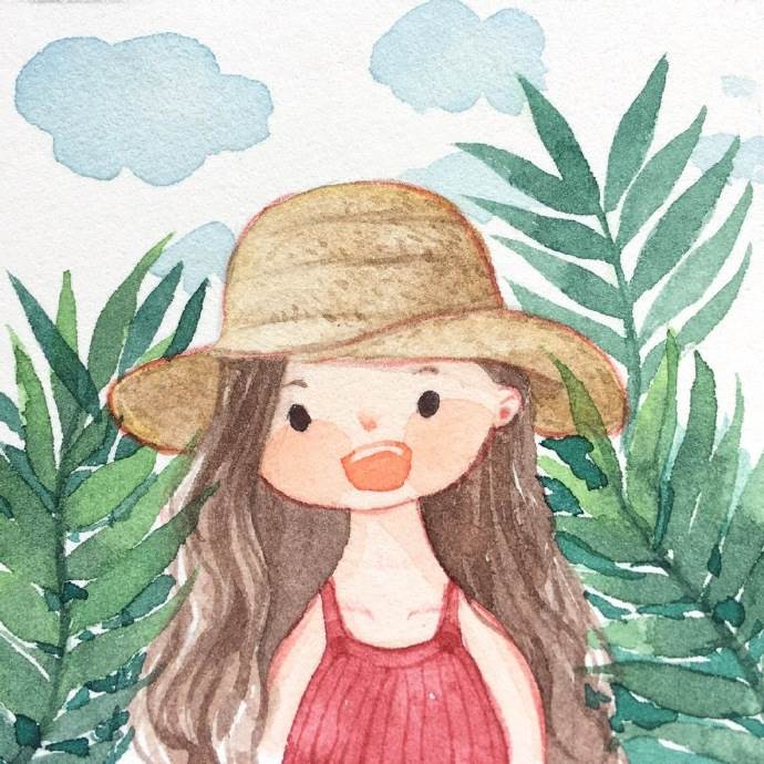 可爱女孩水彩画