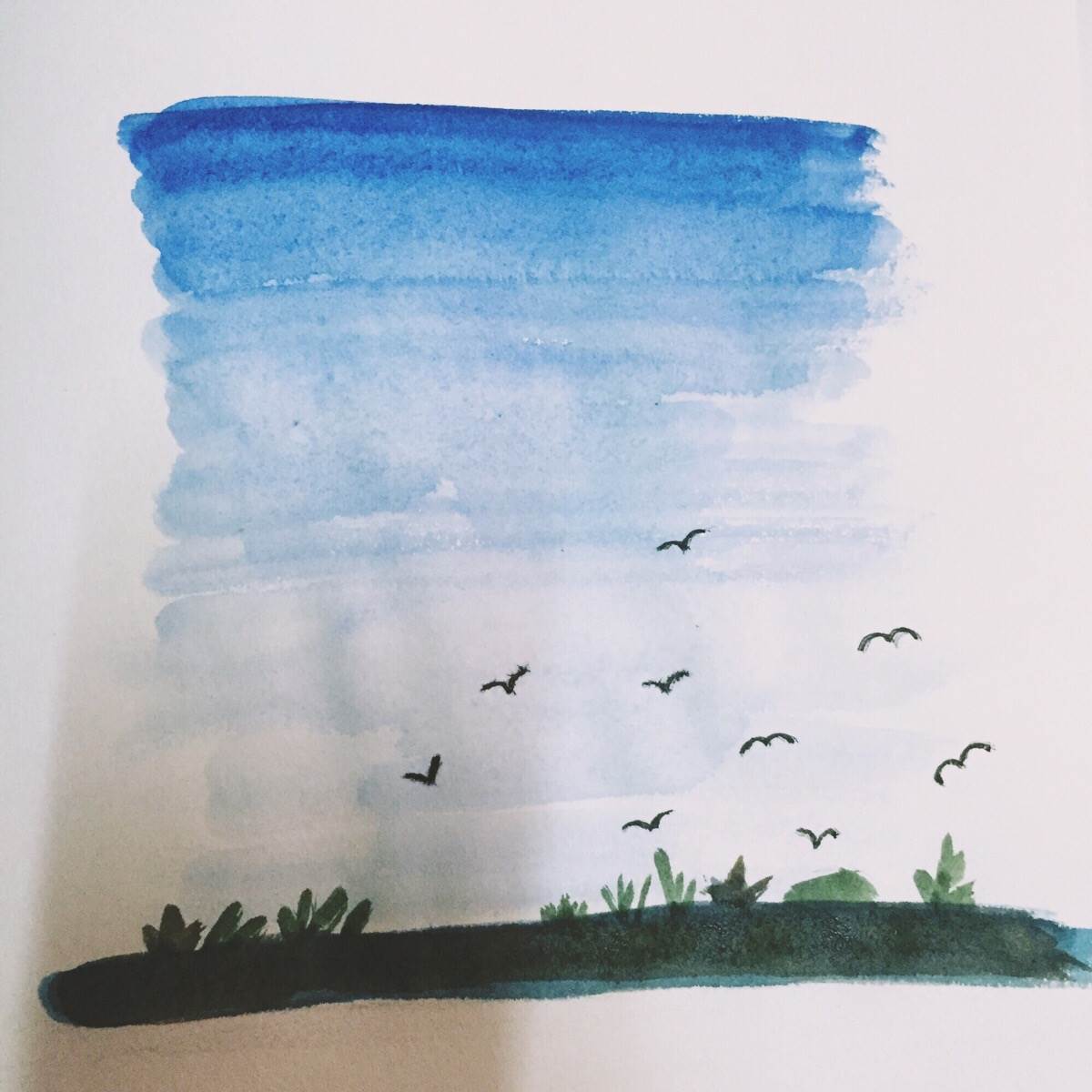 简单天空水彩画