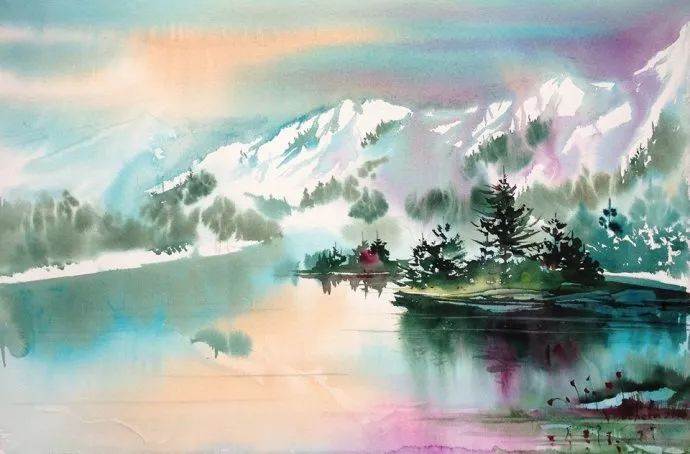 春夏秋冬对比水彩画