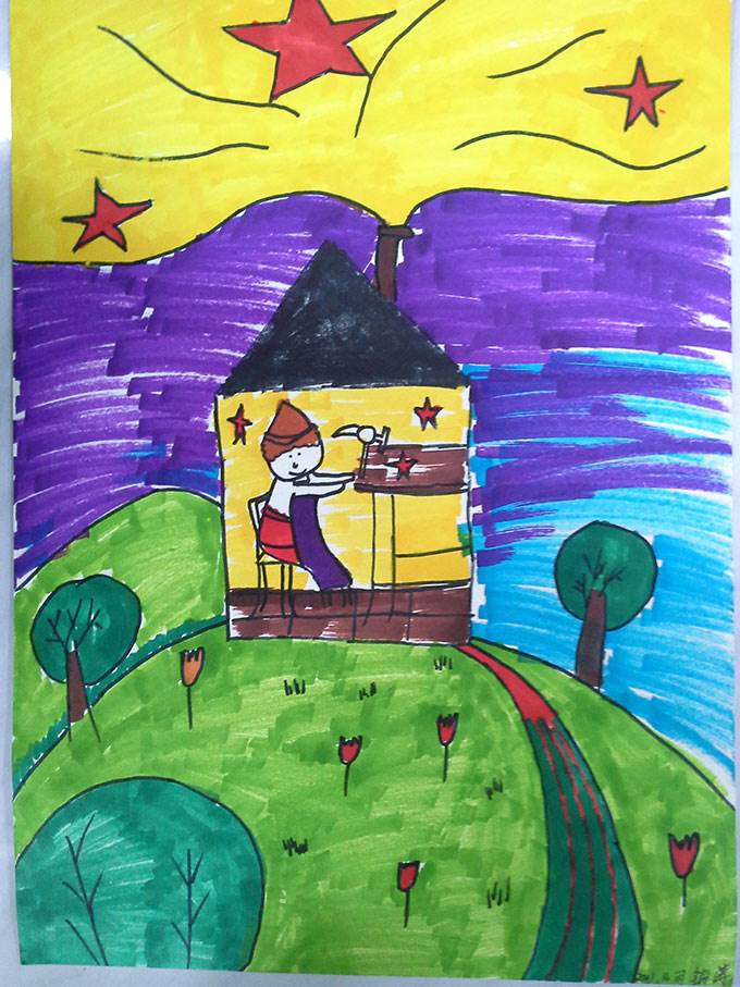 简单天空水彩画