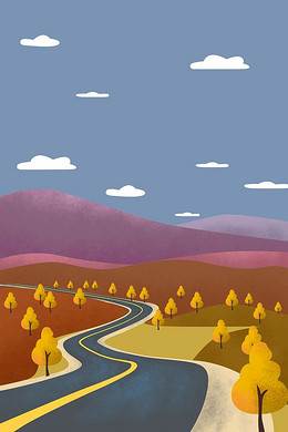 公路水彩画