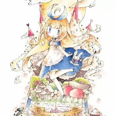 可爱女孩水彩画