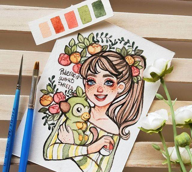 可爱女孩水彩画