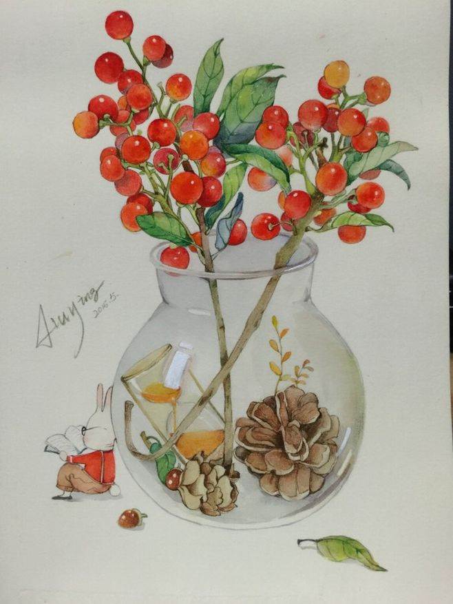 玻璃瓶水彩画