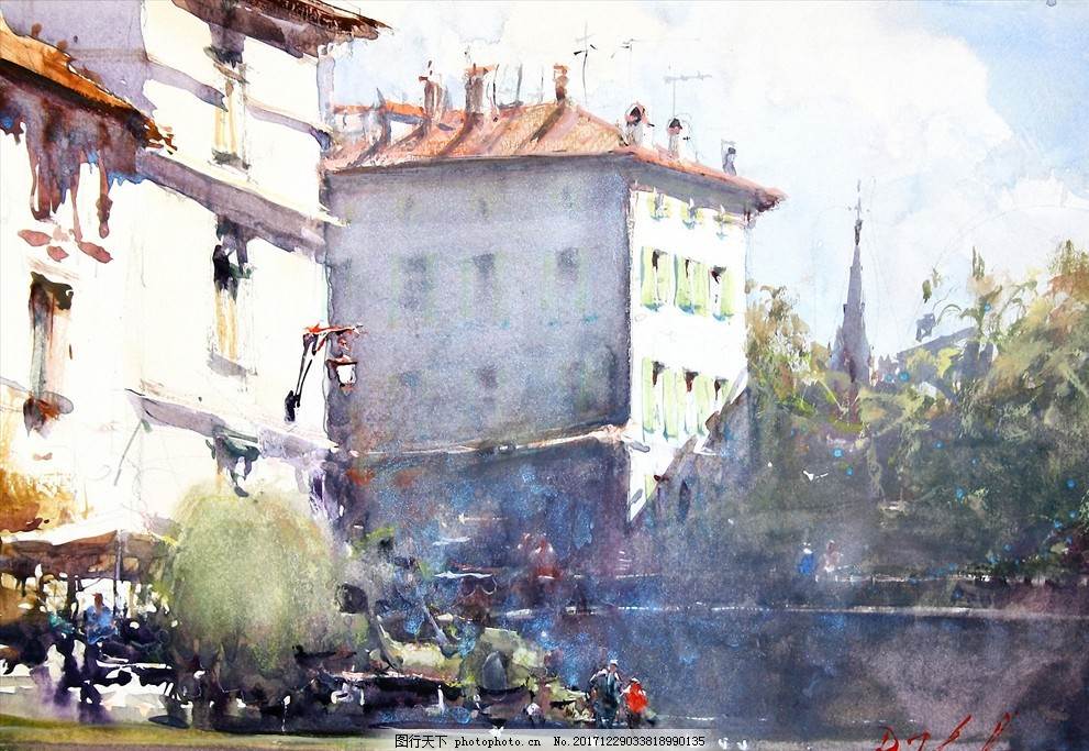 街道水彩画