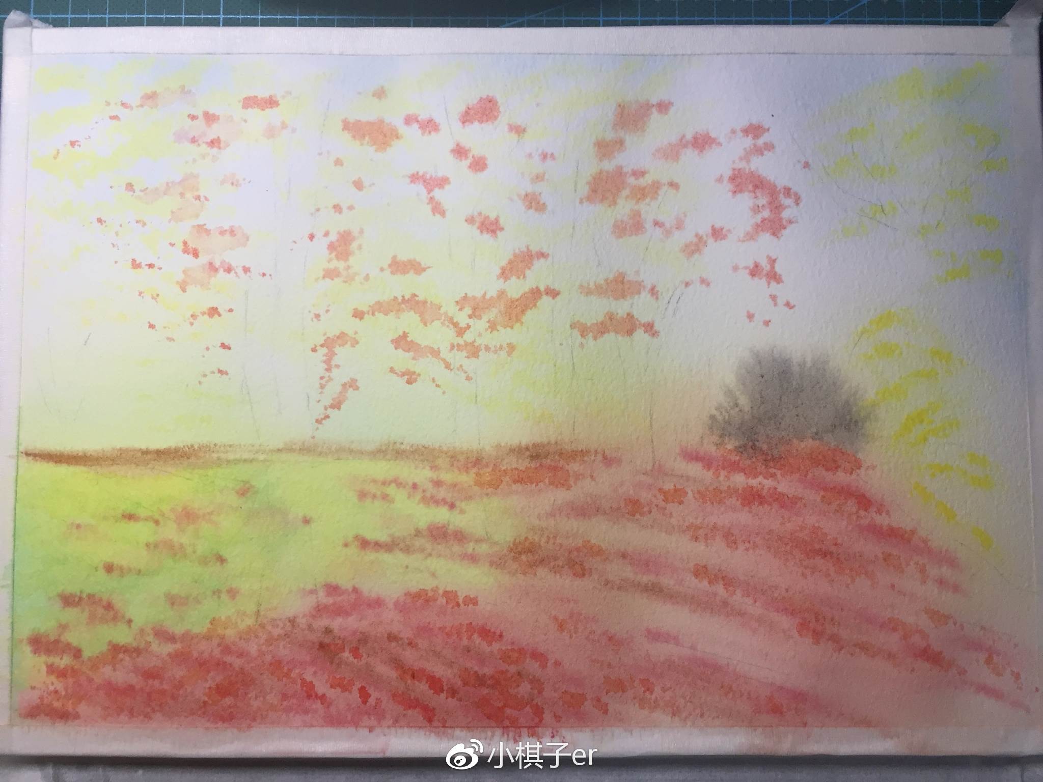 金秋水彩画