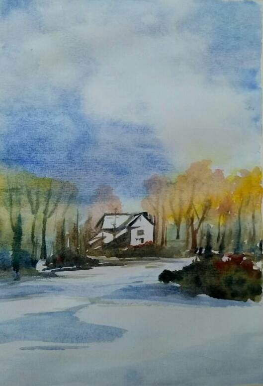 秋景水彩画