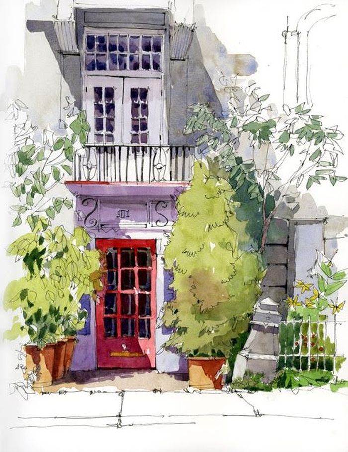 房屋水彩画