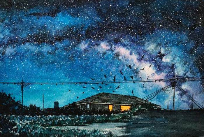 夜晚水彩画