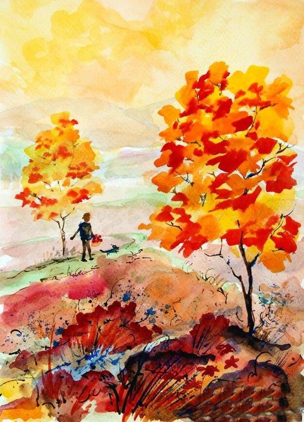秋季水彩画