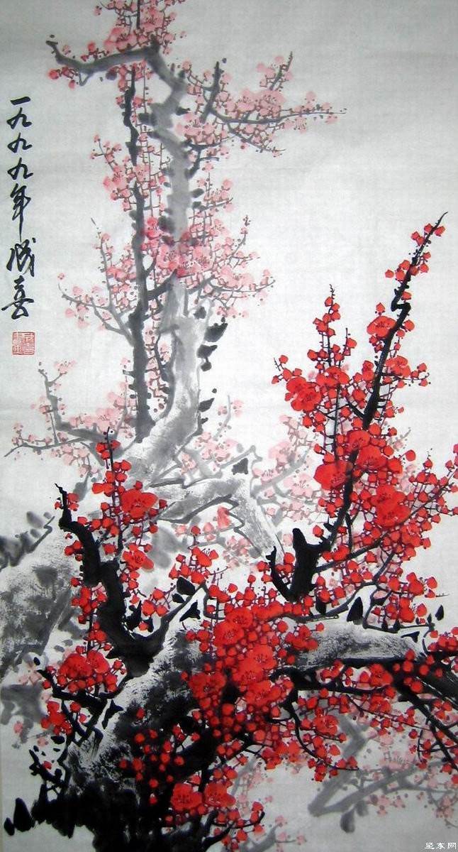 水粉画梅花