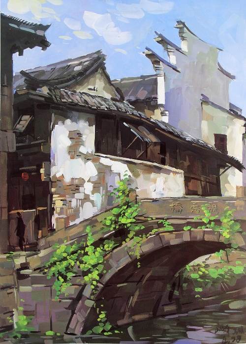 风景水粉画