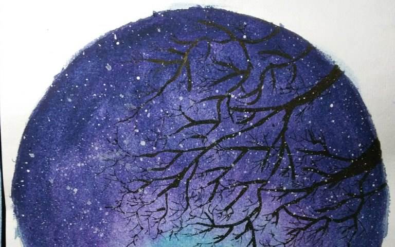 水粉画星空