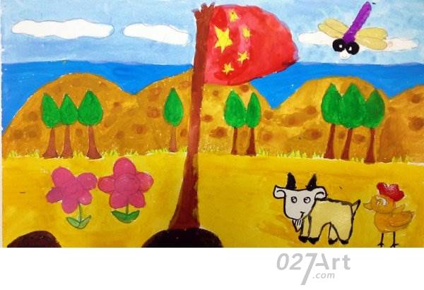 国庆水彩画