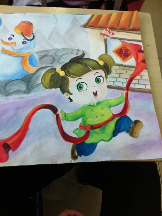 以新年为主题的水粉画
