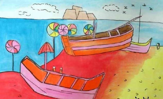 海边水粉画