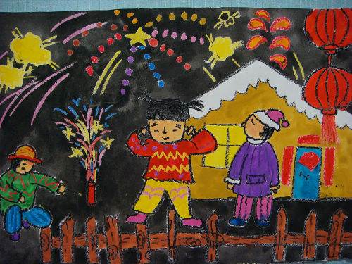 以新年为主题的水粉画