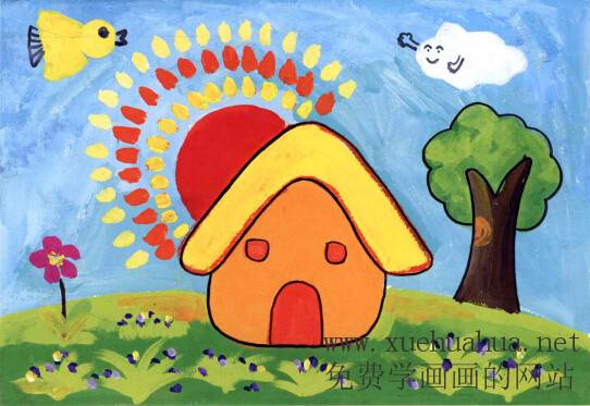 水粉画房子