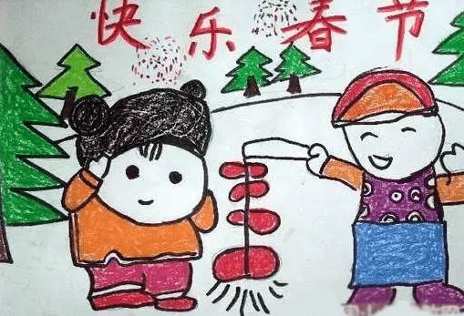 以新年为主题的水粉画