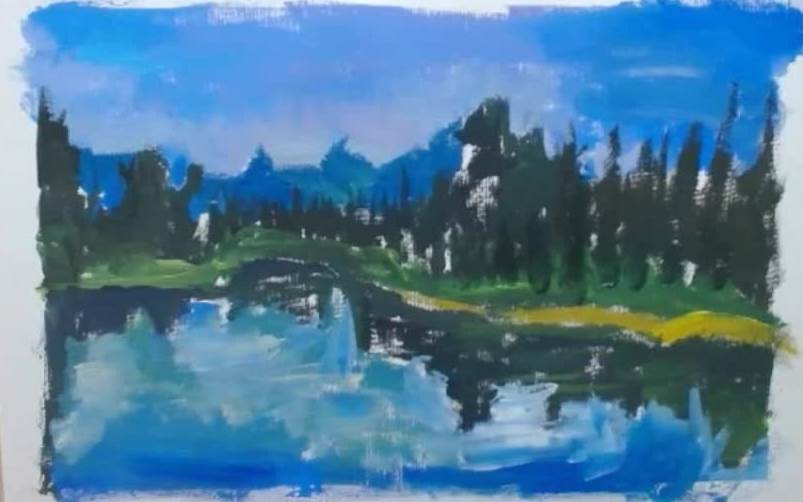 水粉画山水