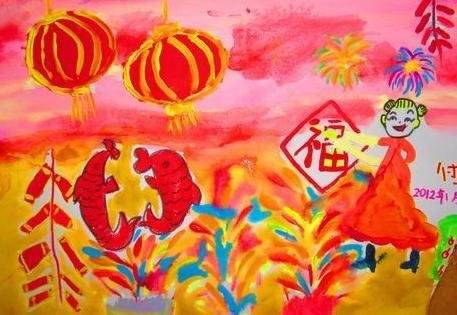 以新年为主题的水粉画