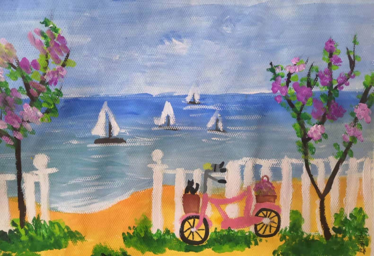 海边水粉画