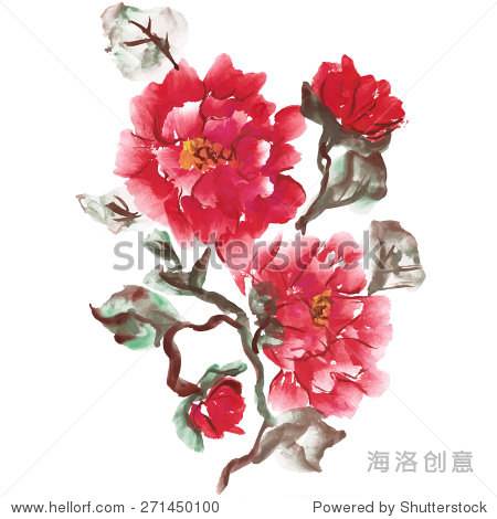 牡丹水粉画