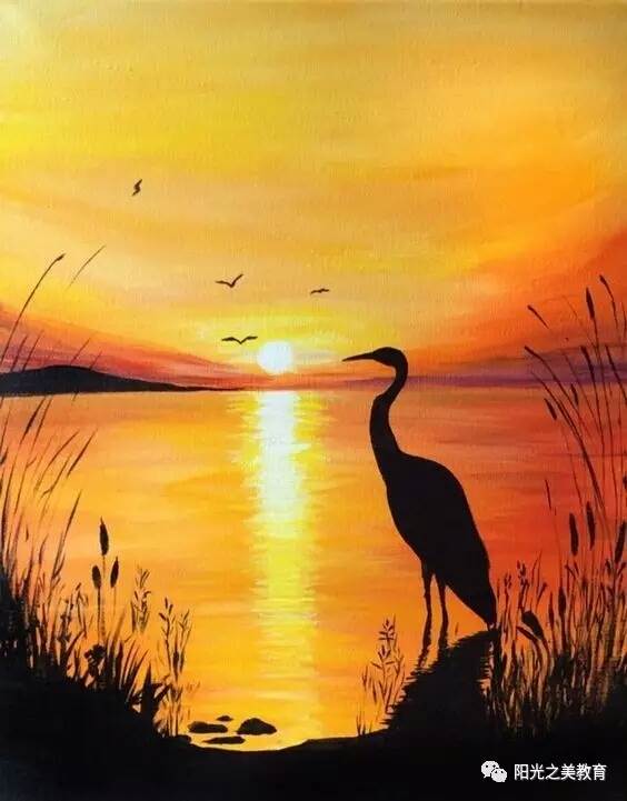 黄昏渐变水粉画