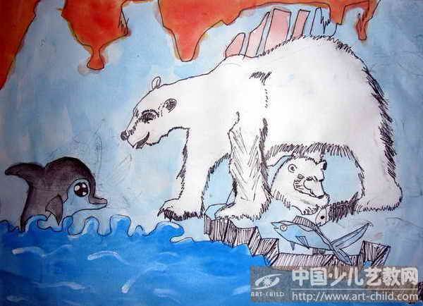 海豚水粉画