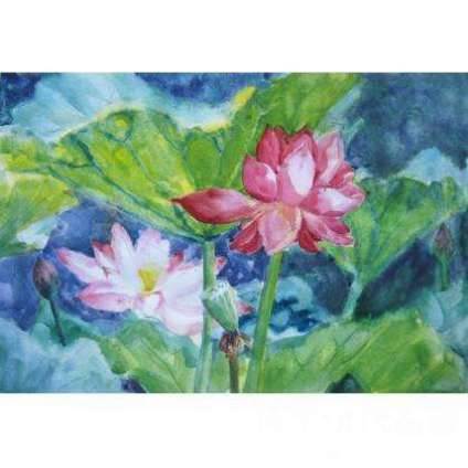 黄昏渐变水粉画