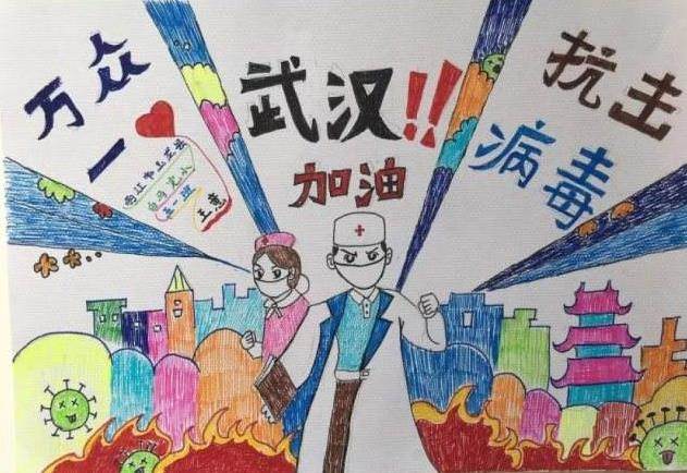 抗疫水粉画