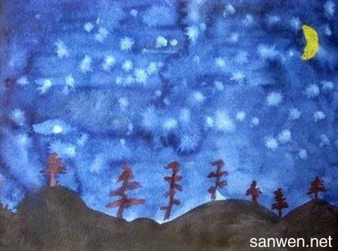夜景水粉画